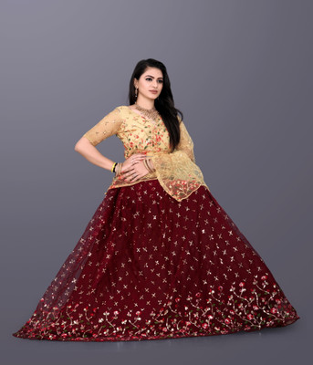 JAY RAMDEV FASHION Embroidered Semi Stitched Lehenga Choli(Maroon)