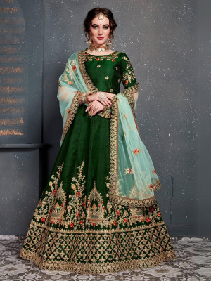 odette Embroidered Semi Stitched Lehenga Choli(Green)