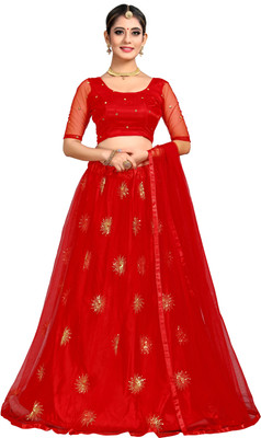 D.G.ITALIYA TRENDZ Embroidered Semi Stitched Lehenga Choli(Red)