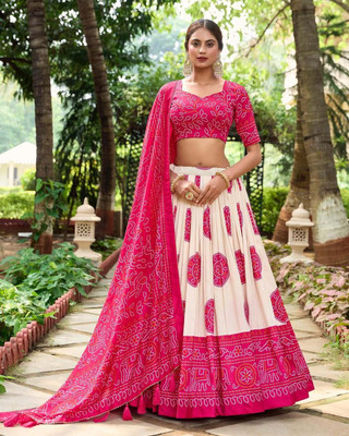 HEM SELLES Printed Semi Stitched Lehenga Choli(Pink)