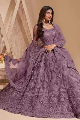 ISHU FAB Embroidered Semi Stitched Lehenga Choli(Purple)