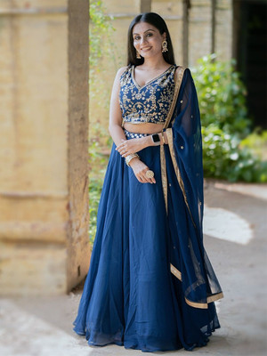 VADANYA Embroidered Semi Stitched Lehenga Choli(Blue)