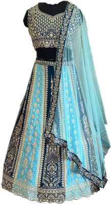 SHAFNUFAB Embroidered Semi Stitched Lehenga Choli(Light Blue)