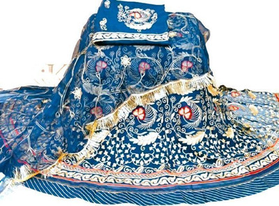Padhmavati Poshak Embroidered Semi Stitched Rajasthani Poshak(Dark Blue)