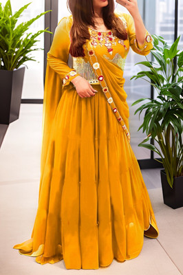 HOUSE OF COMMON Embellished Semi Stitched Lehenga Choli(Yellow)