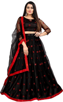 D.G.ITALIYA TRENDZ Embroidered Semi Stitched Lehenga Choli(Black)