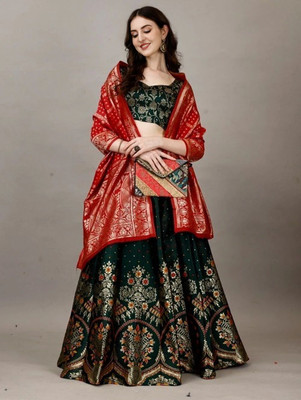 SWAMI STUDIO Floral Print, Embellished, Self Design Semi Stitched Lehenga Choli(Multicolor)
