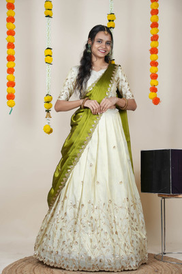 PinkBindi Embroidered Semi Stitched Lehenga Choli(Green)