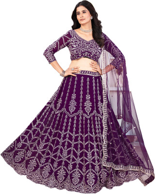 AVITAATEX Embroidered Semi Stitched Lehenga Choli(Purple)