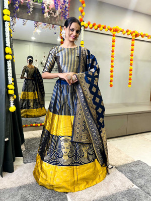 SHREE CREATION Self Design Semi Stitched Lehenga Choli(Yellow)