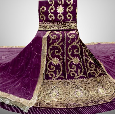 New Pooja Embroidered, Embellished Semi Stitched Rajasthani Poshak(Purple, Purple)