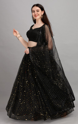 color bucket Embellished, Self Design Semi Stitched Lehenga Choli(Black)