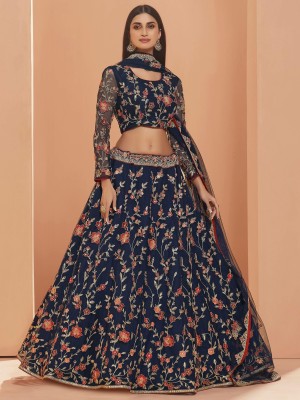 atsevam Embroidered, Embellished, Self Design Semi Stitched Lehenga Choli(Blue)