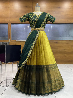 PinkBindi Self Design Semi Stitched Lehenga Choli(Yellow)