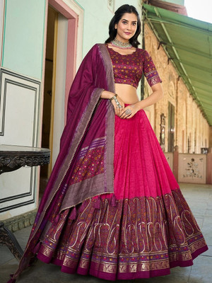 RADHVI BIZ Self Design Semi Stitched Lehenga Choli(Pink)