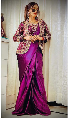 nilormy Embellished Stitched Lehenga with Jacket(Purple)