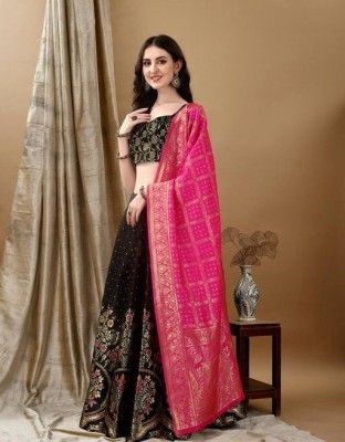 GRANTH MANIAFAB Self Design Semi Stitched Lehenga Choli(Black, Pink)