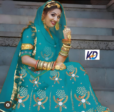 Anjani Textile Embroidered, Embellished Semi Stitched Rajasthani Poshak(Light Blue)