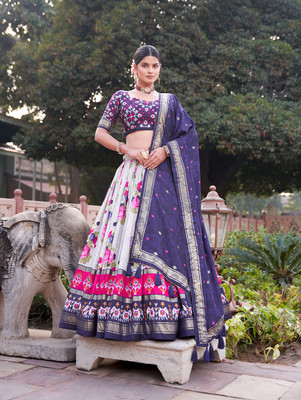 Julee Printed Semi Stitched Lehenga Choli(Dark Blue)