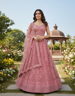 G2J BROTHERS Embroidered Semi Stitched Lehenga Choli(Pink)