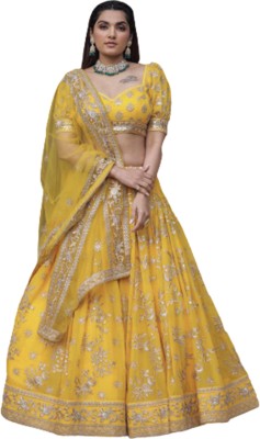 KAPANKU Self Design Semi Stitched Lehenga Choli(Yellow)