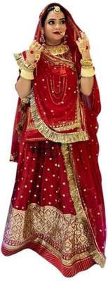 Shreemanji trading Embroidered Semi Stitched Rajputi Poshak(Red)