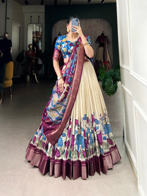 Akshar Enterprise Printed Semi Stitched Lehenga Choli(Multicolor)