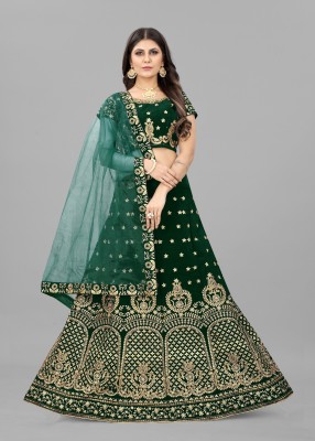 KV Fashion Embroidered Semi Stitched Lehenga Choli(Green)