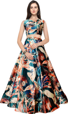 KAHIRAA WHOLETEX Digital Print Semi Stitched Lehenga & Crop Top(Multicolor)