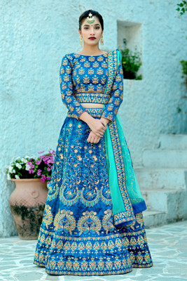 DIVINE INTERNATIONAL TRADING CO Embroidered Semi Stitched Lehenga Choli(Blue)