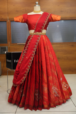 Fabcartz Self Design Semi Stitched Lehenga Choli(Red)