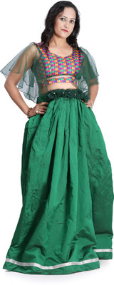 KIYOO Solid Stitched Lehenga Choli(Dark Green)