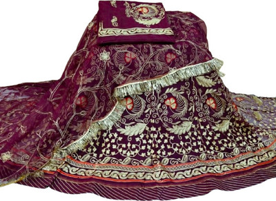 GHOOMAR Embroidered Semi Stitched Rajasthani Poshak(Purple)