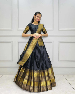 SHREE CREATION Solid Semi Stitched Lehenga Choli(Black)