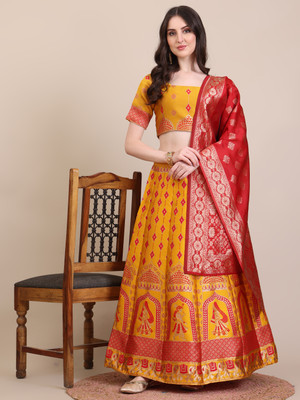 Hireva Fashion Self Design Semi Stitched Lehenga Choli(Multicolor)