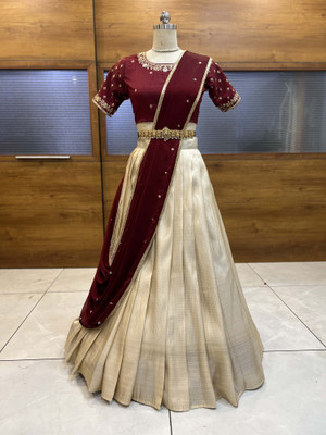 Divastri Self Design Semi Stitched Lehenga Choli(Maroon)