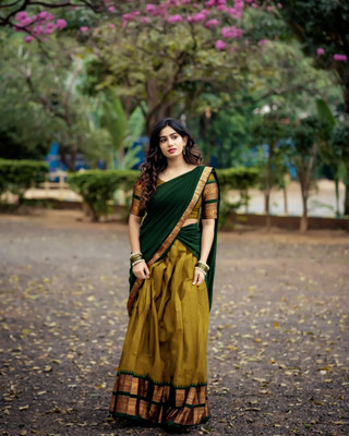 PAVITRAA SAREES Solid Semi Stitched Lehenga Choli(Gold, Green)