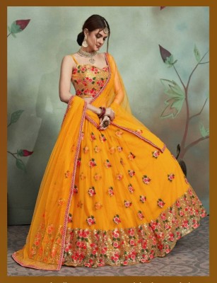 katariya collection Embroidered Semi Stitched Lehenga Choli(Yellow)