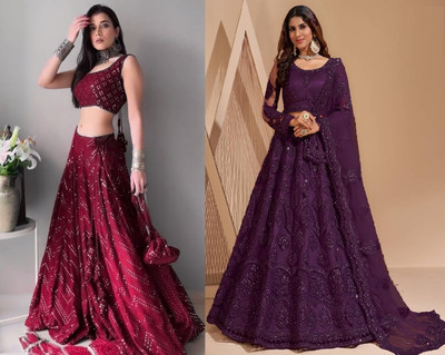 Reelove Factory Embroidered Semi Stitched Lehenga Choli(Maroon, Purple)