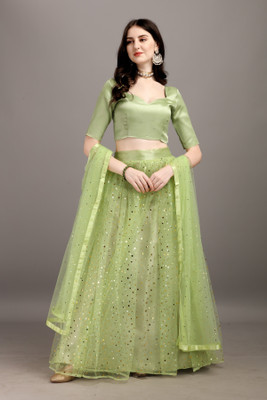 HOUSE OF COMMON Embellished, Self Design Semi Stitched Lehenga Choli(Light Green)