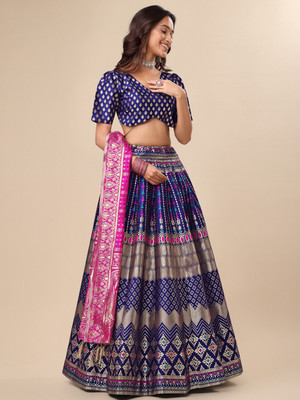 PURVAJA Self Design Semi Stitched Lehenga Choli(Dark Blue)