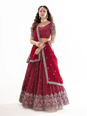 Tasrika Embroidered Semi Stitched Lehenga Choli(Red)