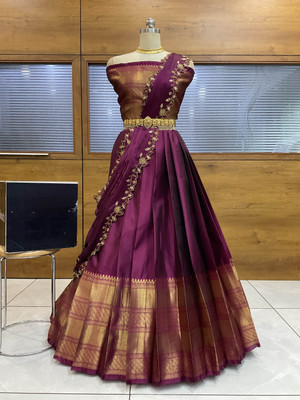 Sonu Creation Self Design Semi Stitched Lehenga Choli(Purple)