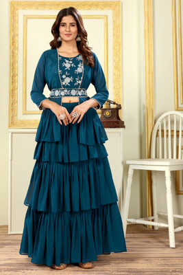 PATLANI STYLE Embroidered Stitched Lehenga with Jacket(Blue)
