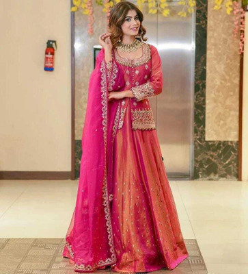 TILKI Embroidered Stitched Lehenga & Crop Top(Pink)