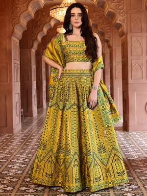 PURVAJA Self Design Semi Stitched Lehenga Choli(Yellow)