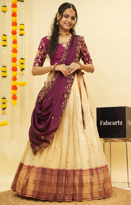 Sonu Creation Self Design Semi Stitched Lehenga Choli(Beige, Maroon)