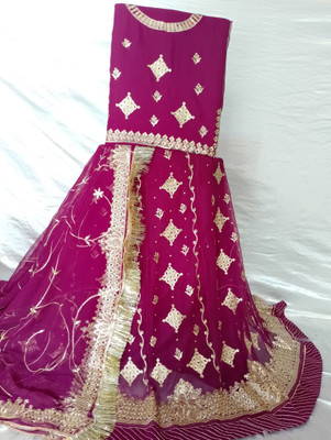 V And V Shop Embroidered Semi Stitched Rajasthani Poshak(Purple)