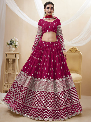 Tasrika Embroidered Semi Stitched Lehenga Choli(Pink)
