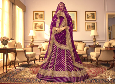 Shreemanji trading Embroidered Semi Stitched Rajputi Poshak(Purple)